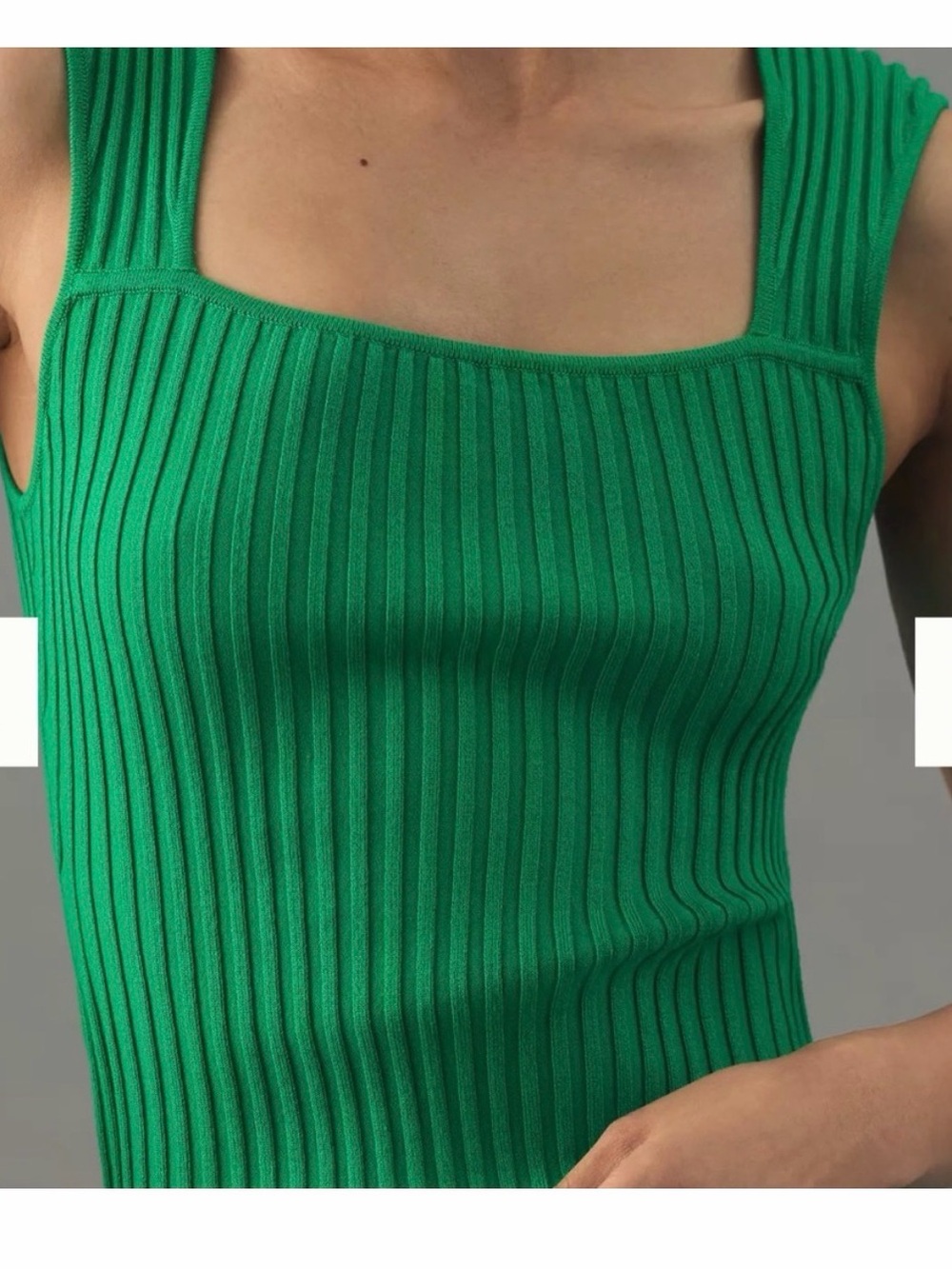 Maeve by Anthropologie Kelly Green Ribbed Square-Neck Tank Stretchy